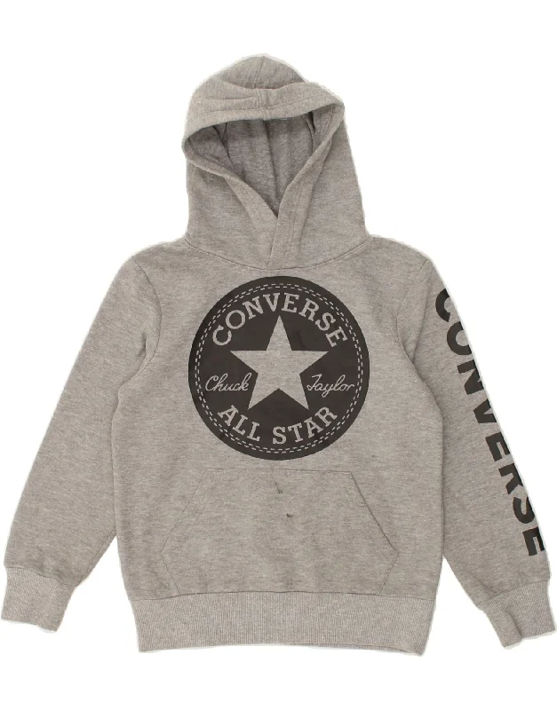 CONVERSE Boys Chuck Taylor Graphic Hoodie Jumper 8-9 Years Small Grey Cotton Hoodie Fleece Lining Warmth CONVERSE Boys Chuck Taylor Graphic Hoodie Jumper 8-9 Years Small Grey Cotton Hoodie Fleece Lining Warmth