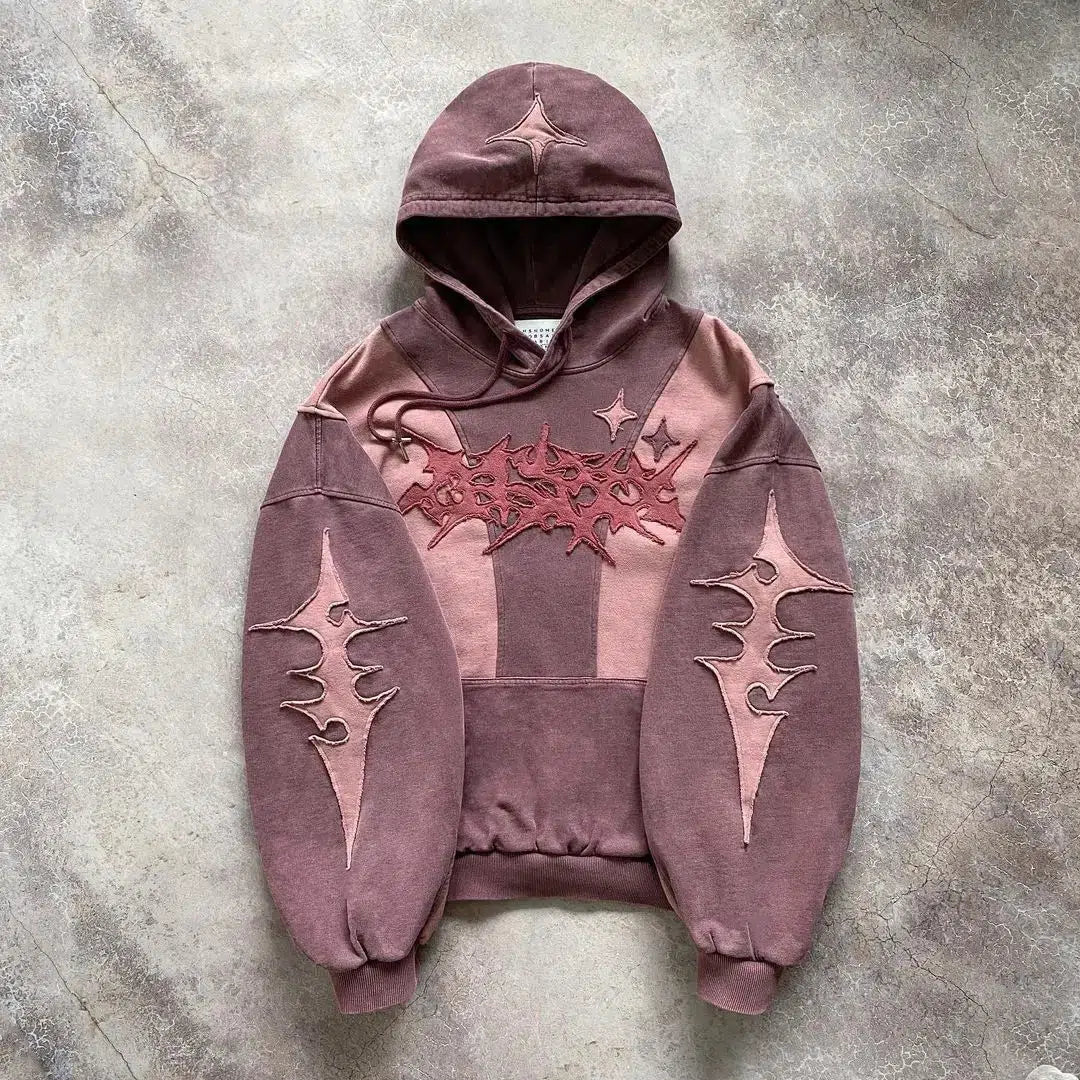 Cyberpunk Futuristic Patch Hoodie Hoodie with Lace Feminine Delicate