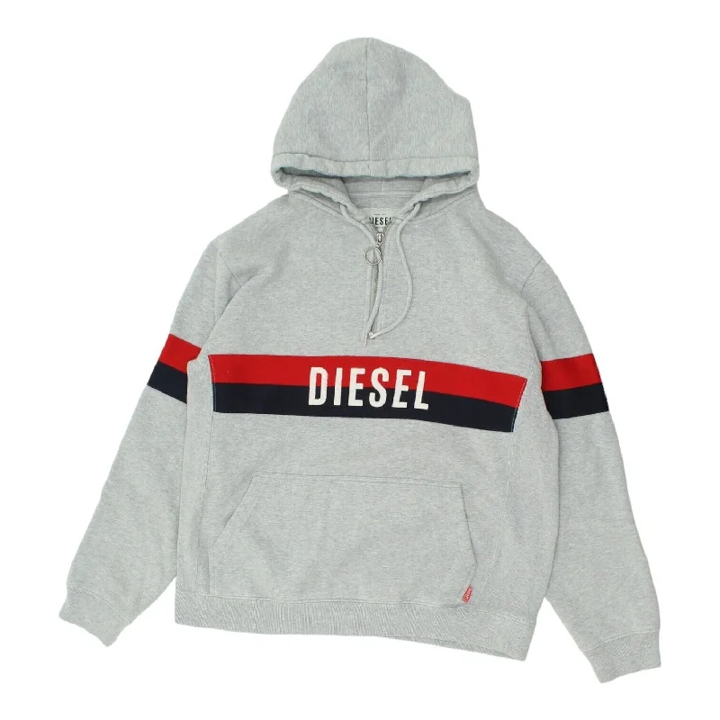 Diesel Mens Grey Half Zip Hoodie | Hooded Sweatshirt Sportswear Hoody VTG Hoodie with Front Slit Layering Stylish Diesel Mens Grey Half Zip Hoodie | Hooded Sweatshirt Sportswear Hoody VTG Hoodie with Front Slit Layering Stylish