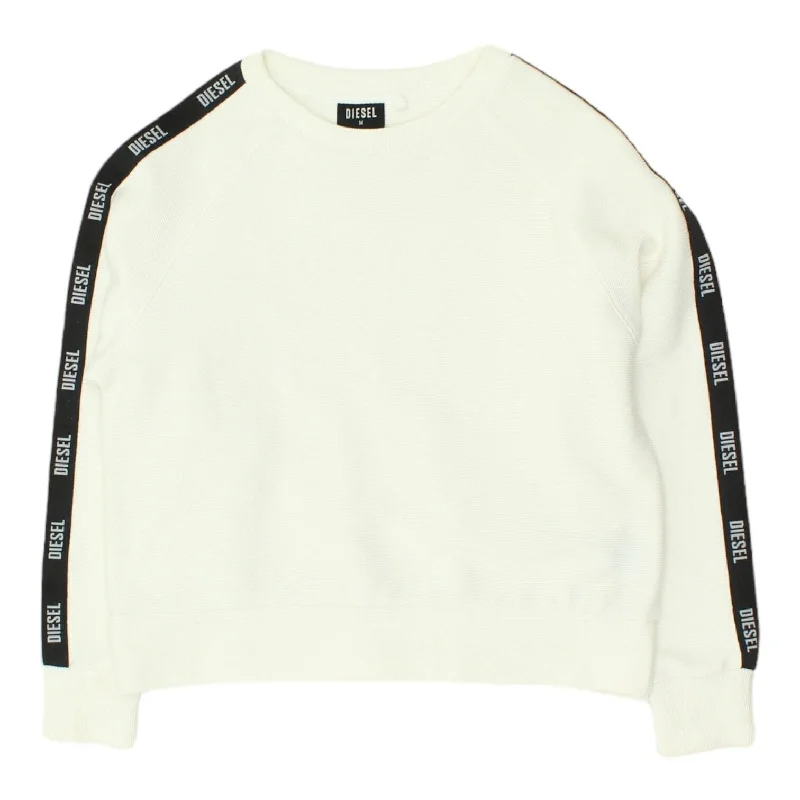 Diesel Womens White Sweatshirt | Casual Streetwear Jumper Sweater VTG Hoodie with Hem Ribbing Snug Secure Diesel Womens White Sweatshirt | Casual Streetwear Jumper Sweater VTG Hoodie with Hem Ribbing Snug Secure