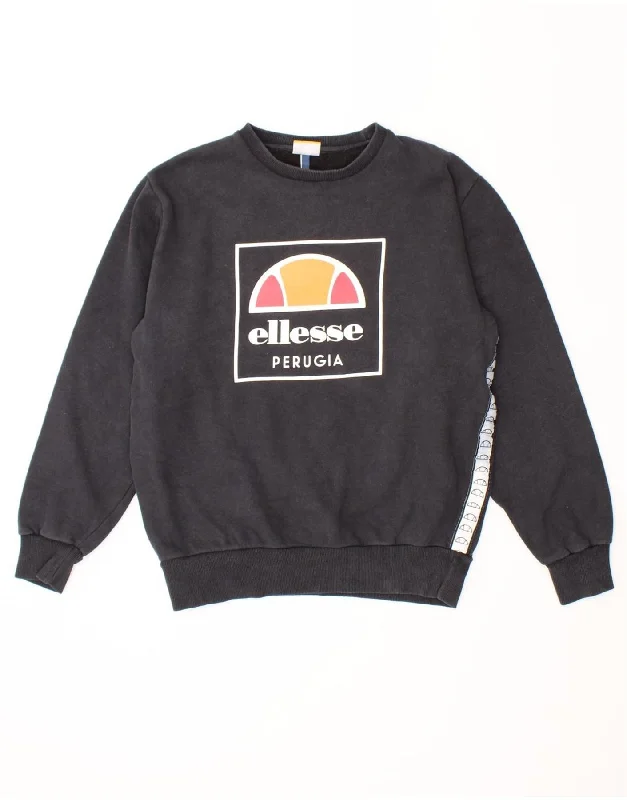 ELLESSE Womens Graphic Sweatshirt Jumper Large Black Cotton Hoodie with Neon Bright Vibrant ELLESSE Womens Graphic Sweatshirt Jumper Large Black Cotton Hoodie with Neon Bright Vibrant