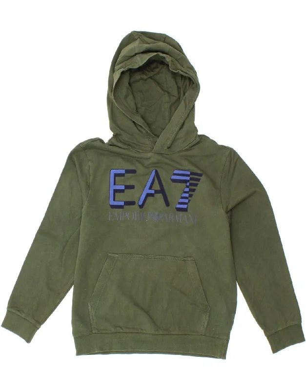 EMPORIO ARMANI Boys Graphic Hoodie Jumper 11-12 Years Green Cotton Hoodie with Double Zipper Versatile Adjustable EMPORIO ARMANI Boys Graphic Hoodie Jumper 11-12 Years Green Cotton Hoodie with Double Zipper Versatile Adjustable