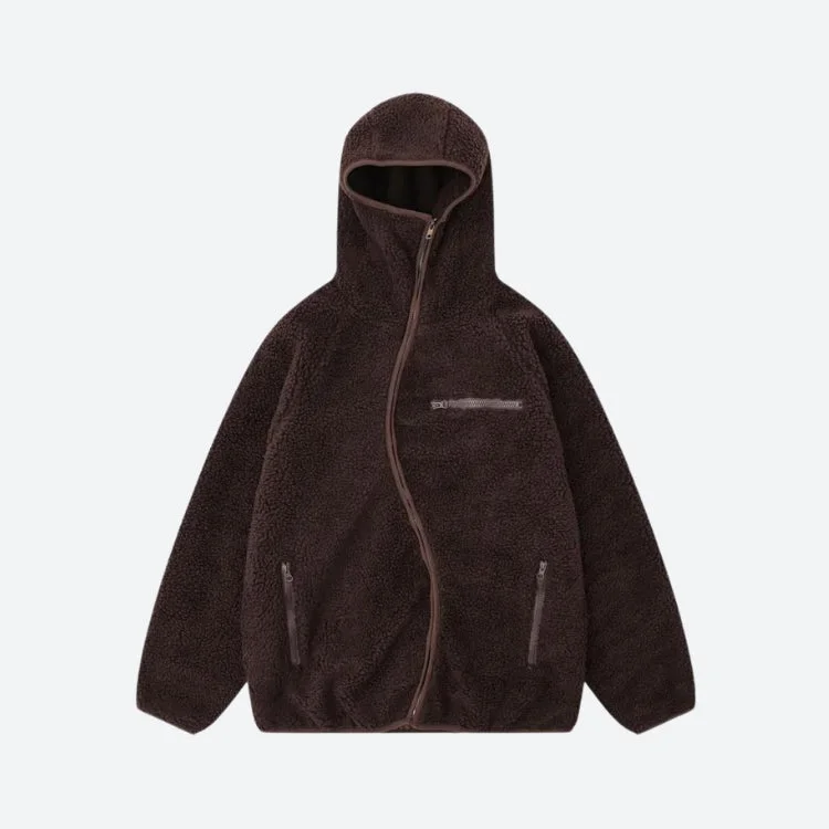 Funnel Neck Zip-Up Teddy Hoodie Hoodie with Gradient Ombre Colorful