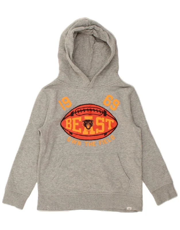 GAP Boys Graphic Hoodie Jumper 7-8 Years Medium Grey Graphic Hoodie Design Print