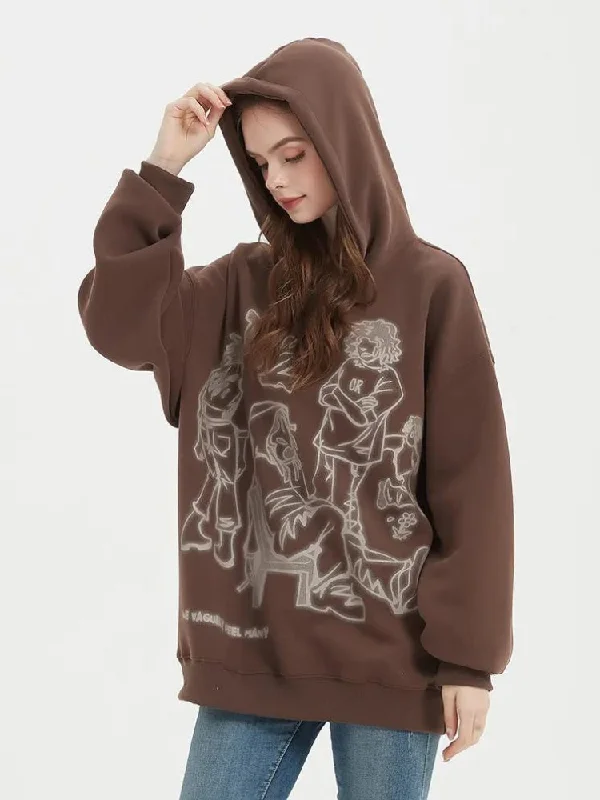 Graphic Printed Hoodie Hoodie with High Neck Warm Protective