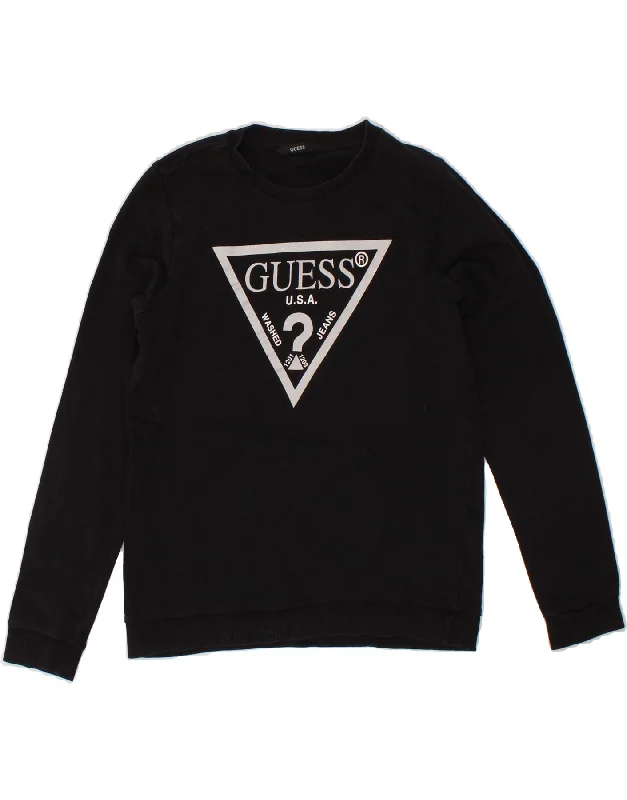 GUESS Girls Graphic Sweatshirt Jumper 13-14 Years Black Cotton Hoodie with Hem Contrast Bold Stylish GUESS Girls Graphic Sweatshirt Jumper 13-14 Years Black Cotton Hoodie with Hem Contrast Bold Stylish