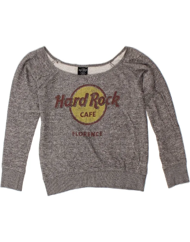HARD ROCK CAFE Womens Florence Crop Graphic Sweatshirt Jumper UK 6 XS Grey Hoodie with V-Neck Classic Versatile HARD ROCK CAFE Womens Florence Crop Graphic Sweatshirt Jumper UK 6 XS Grey Hoodie with V-Neck Classic Versatile