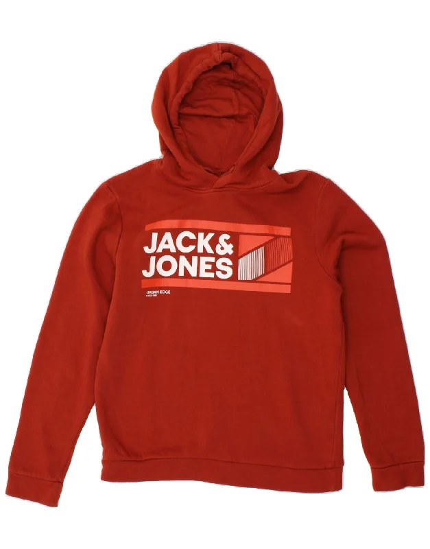 JACK & JONES Mens Graphic Hoodie Jumper Small Red Cotton Hoodie with High Neck Warm Protective JACK & JONES Mens Graphic Hoodie Jumper Small Red Cotton Hoodie with High Neck Warm Protective