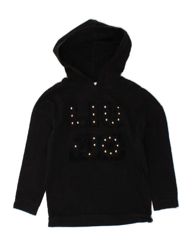 LIU JO Girls Graphic Hoodie Jumper 7-8 Years Black Cotton Hoodie with Half-Zip Sporty Casual LIU JO Girls Graphic Hoodie Jumper 7-8 Years Black Cotton Hoodie with Half-Zip Sporty Casual