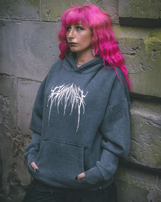 Metal Logo Embroidered Hoodie - Vintage Hoodie with Elastic Waist Stretchable Comfortable Metal Logo Embroidered Hoodie - Vintage Hoodie with Elastic Waist Stretchable Comfortable