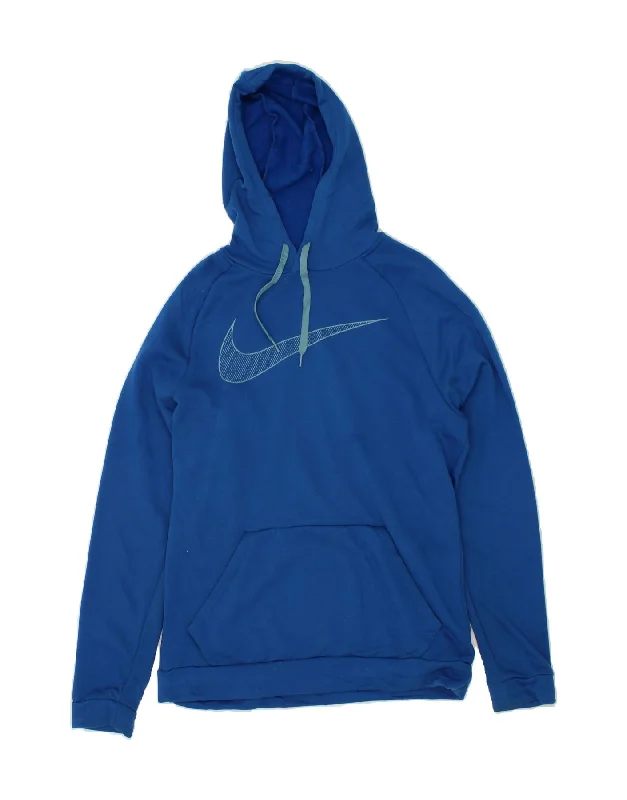 NIKE Mens Dri Fit Graphic Hoodie Jumper Medium Blue Polyester Hoodie with Hem Contrast Bold Stylish NIKE Mens Dri Fit Graphic Hoodie Jumper Medium Blue Polyester Hoodie with Hem Contrast Bold Stylish