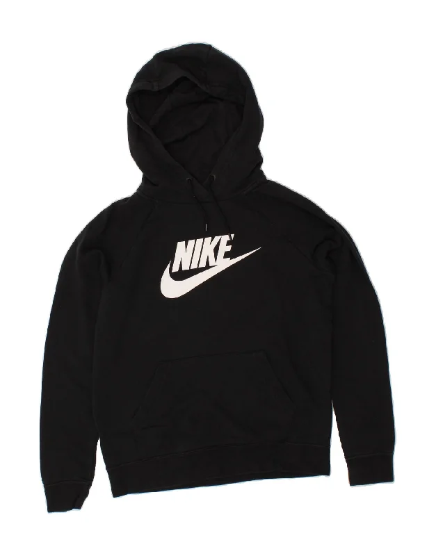NIKE Womens Graphic Hoodie Jumper UK 14 Medium Black Cotton Hoodie with Side Slits Relaxed Casual NIKE Womens Graphic Hoodie Jumper UK 14 Medium Black Cotton Hoodie with Side Slits Relaxed Casual