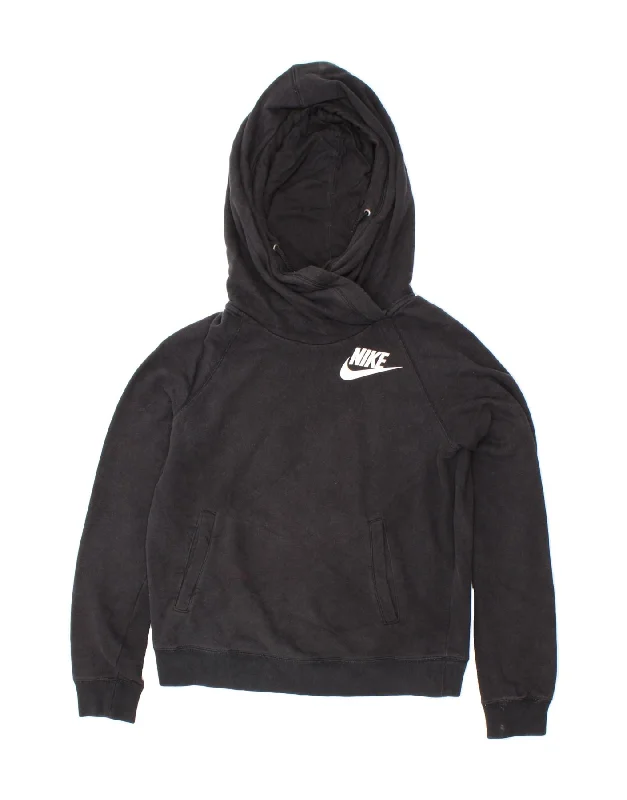 NIKE Womens Hoodie Jumper UK 14 Medium Black Cotton Hoodie with Metallic Shiny Futuristic NIKE Womens Hoodie Jumper UK 14 Medium Black Cotton Hoodie with Metallic Shiny Futuristic