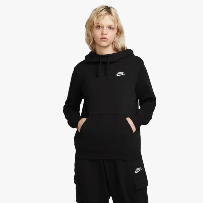 Nike Womens Nsw Club Po Hoodie Black Hoodie with Pastel Soft Subtle