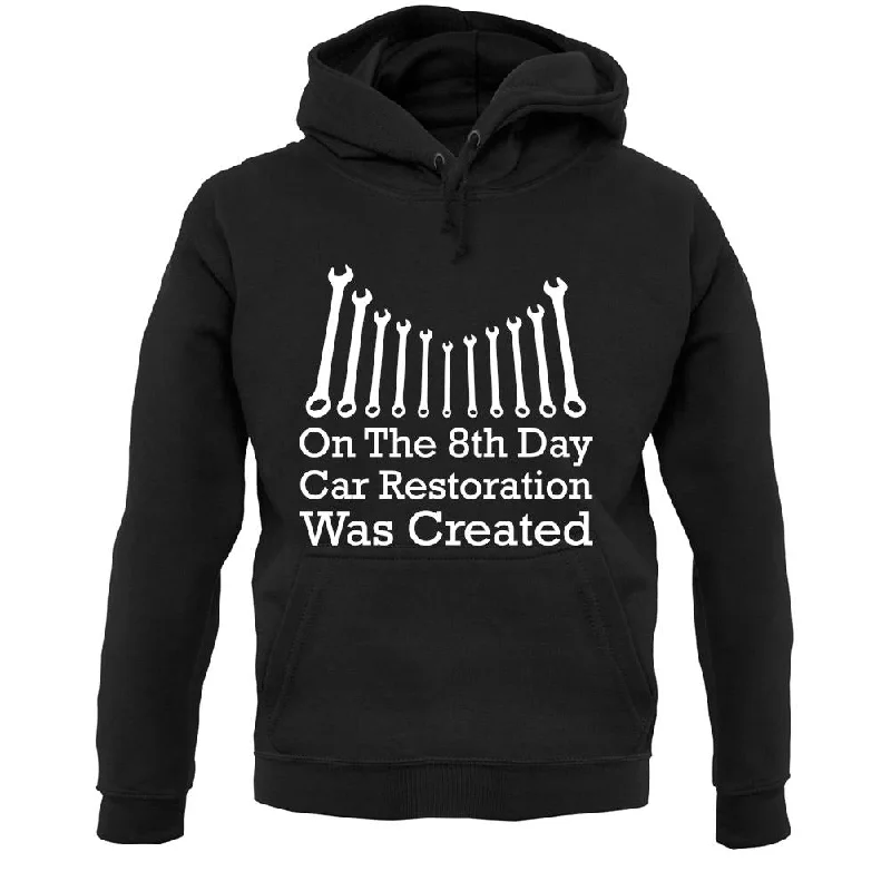 On The 8th Day Car Restoration Was Created Unisex Hoodie Hoodie with Puffed Sleeves Voluminous Trendy On The 8th Day Car Restoration Was Created Unisex Hoodie Hoodie with Puffed Sleeves Voluminous Trendy