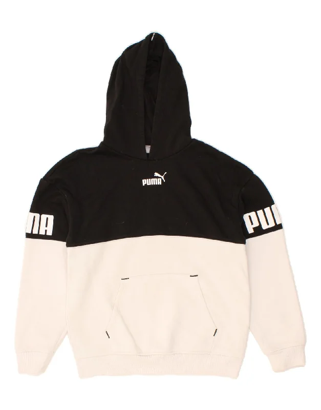 PUMA Boys Graphic Hoodie Jumper 13-14 Years Black Colourblock Cotton Hoodie with Hem Detail Decorative Unique PUMA Boys Graphic Hoodie Jumper 13-14 Years Black Colourblock Cotton Hoodie with Hem Detail Decorative Unique