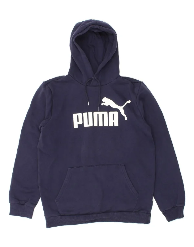 PUMA Mens Graphic Hoodie Jumper Small Navy Blue Cotton Hoodie with Thumb Holes Functional Cozy PUMA Mens Graphic Hoodie Jumper Small Navy Blue Cotton Hoodie with Thumb Holes Functional Cozy