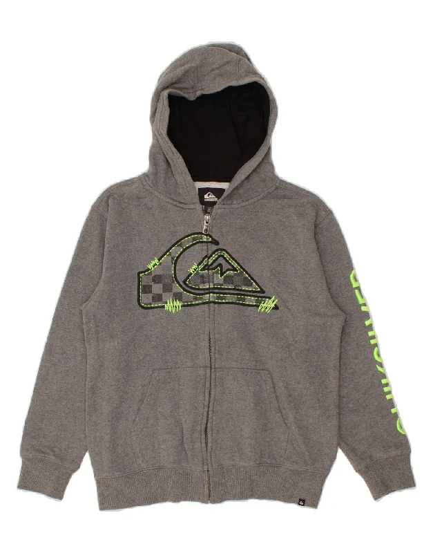 QUIKSILVER Boys Graphic Zip Hoodie Sweater 10-11 Years Large Grey Cotton Hoodie Jacket Zipper Layering QUIKSILVER Boys Graphic Zip Hoodie Sweater 10-11 Years Large Grey Cotton Hoodie Jacket Zipper Layering