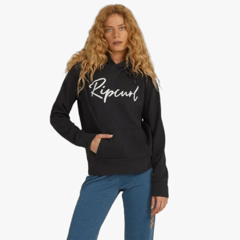 Ripcurl Womens Script Standard Hoodie Black Hoodie with Tie-Dye Psychedelic Retro
