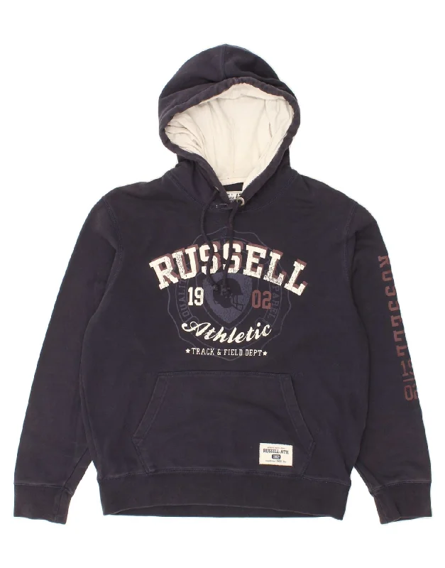 RUSSELL ATHLETIC Mens Graphic Hoodie Jumper Small Navy Blue Cotton Hoodie with Ribbed Cuffs Snug Fit Comfort RUSSELL ATHLETIC Mens Graphic Hoodie Jumper Small Navy Blue Cotton Hoodie with Ribbed Cuffs Snug Fit Comfort