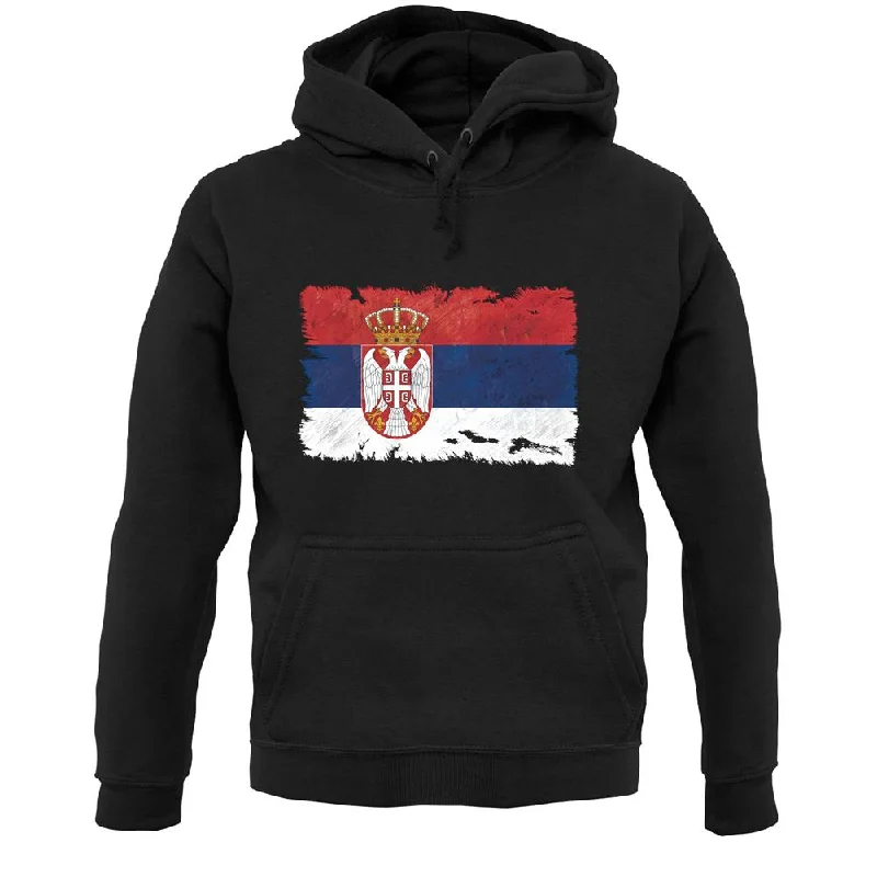 Serbia Grunge Style Flag Unisex Hoodie Hoodie with Turtle Neck Cozy Winter