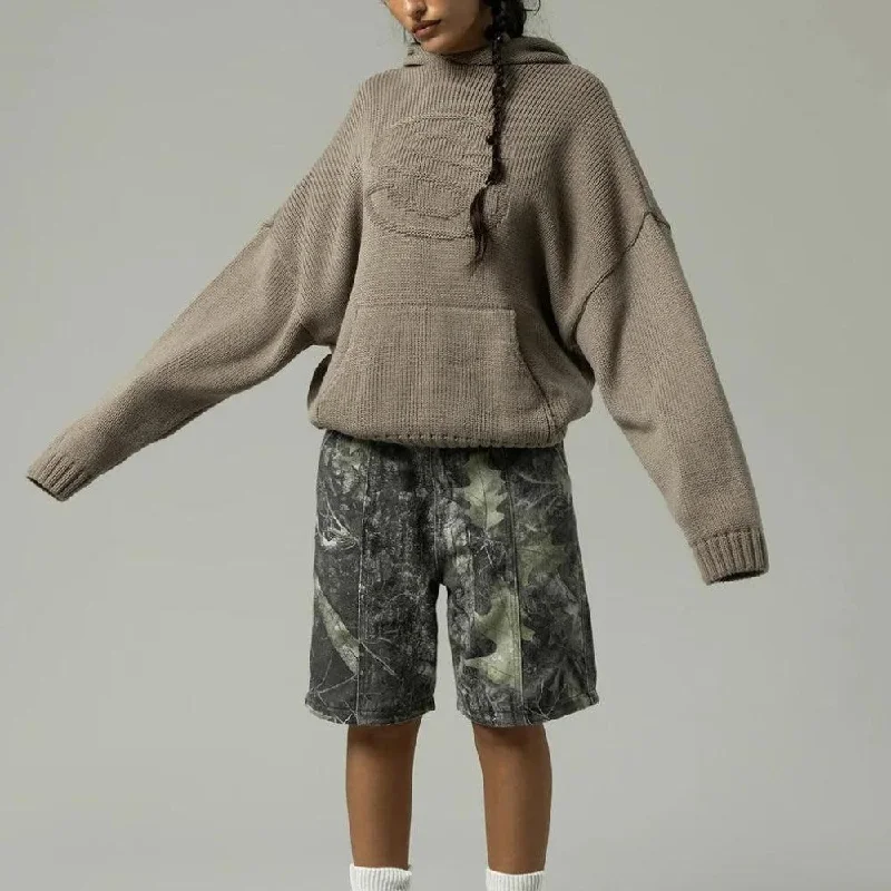 Tall Embroidered Knitted Hoodie Hoodie with Applique Textured Unique