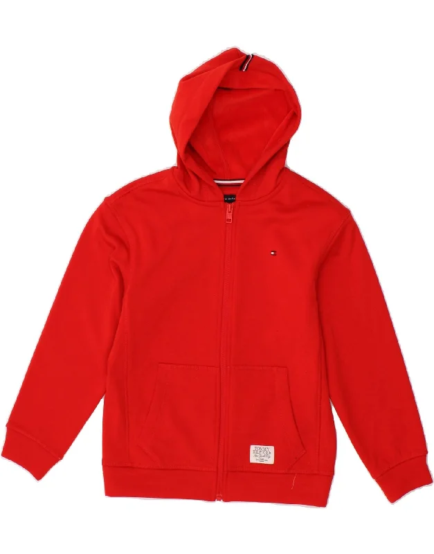 TOMMY HILFIGER Boys Zip Hoodie Sweater 8-9 Years Red Polyester Hoodie with Side Slits Relaxed Casual TOMMY HILFIGER Boys Zip Hoodie Sweater 8-9 Years Red Polyester Hoodie with Side Slits Relaxed Casual