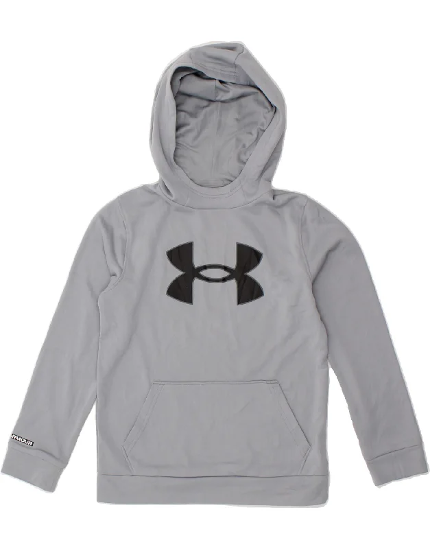 UNDER ARMOUR Boys Graphic Hoodie Jumper 9-10 Years Medium Grey Polyester Hoodie with Ribbed Hem Stretchable Secure UNDER ARMOUR Boys Graphic Hoodie Jumper 9-10 Years Medium Grey Polyester Hoodie with Ribbed Hem Stretchable Secure