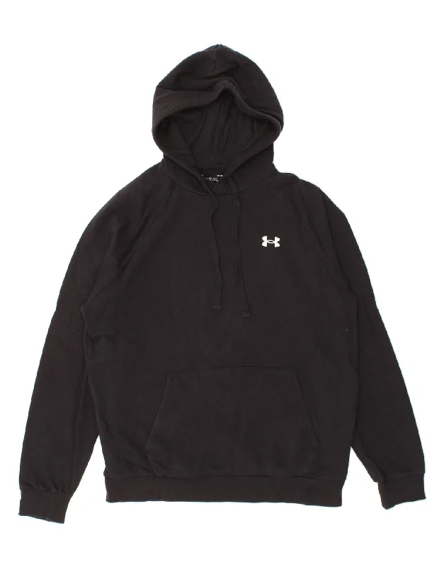 UNDER ARMOUR Mens Hoodie Jumper Large Black Cotton Hoodie with Stripes Bold Sporty