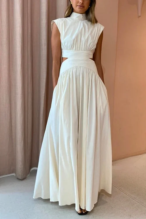 Mockneck Cut Out Waist Maxi Swing Dress Pencil Office Professional