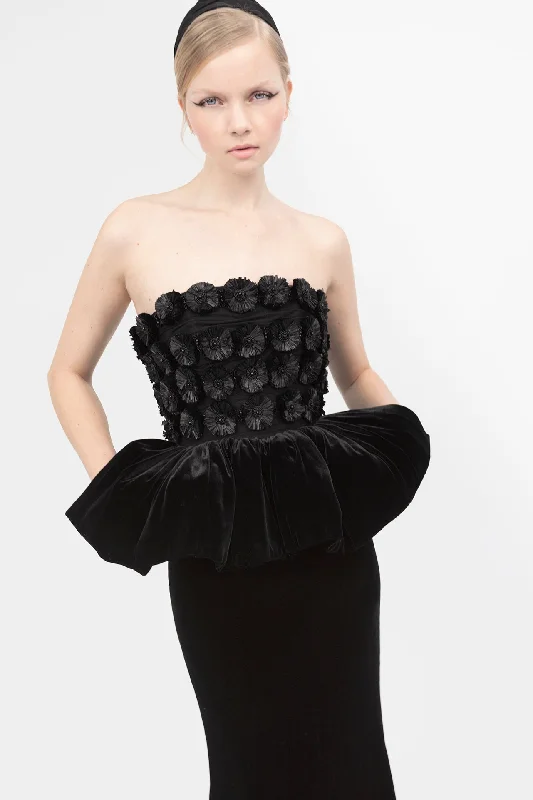 3D floral bodice peplum on the waistline velvet dress Tunics Versatile all-occasion