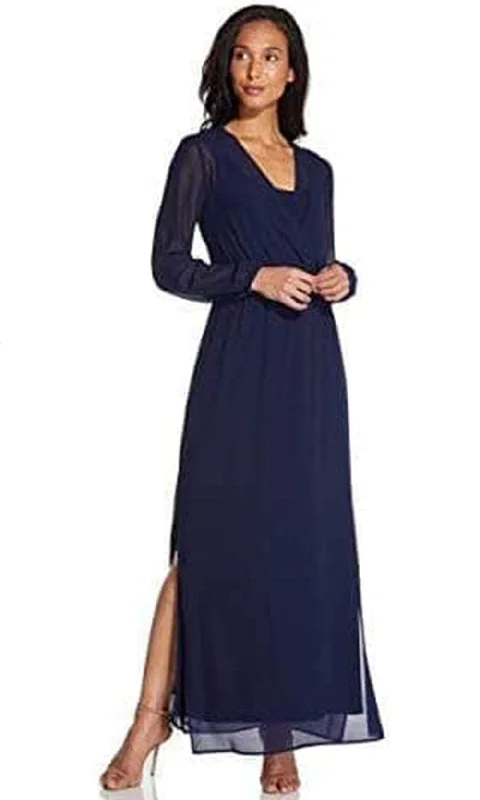 Adrianna Papell AP1D104303 - Long Sleeves V-Neck Long Dress Tunics Fall fleece