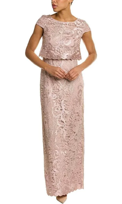 Adrianna Papell AP1E209930 - Lace Cap Sleeve Long Dress Boatneck Modish Everyday