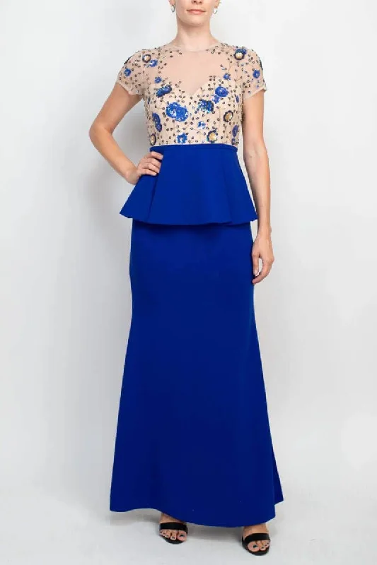 Aidan Mattox MD1E202604 - Peplum Waist Embroidered Evening Gown Boat Neckline Classic Aidan Mattox MD1E202604 - Peplum Waist Embroidered Evening Gown Boat Neckline Classic