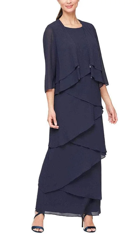 Alex Evenings - 8192001 Tiered Chiffon Long Dress Tunics Bridal satin