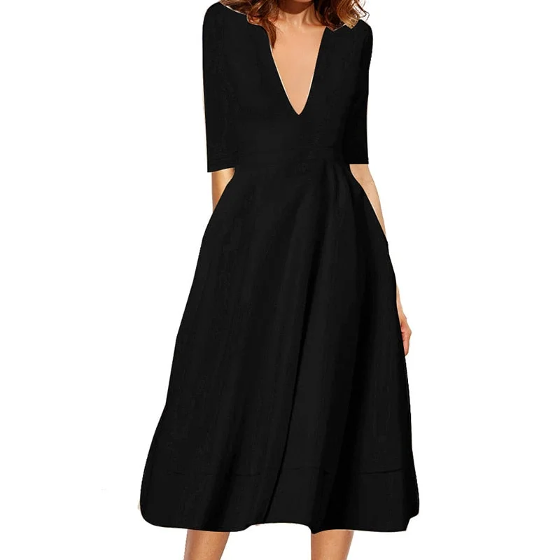 High Quality Sexy High Waist Dress 2022 Summer Five Sleeves Deep V Female Dress Elegant party Vintage Long Dresses women Tunics Polka dots High Quality Sexy High Waist Dress 2022 Summer Five Sleeves Deep V Female Dress Elegant party Vintage Long Dresses women Tunics Polka dots