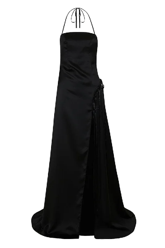 BLACK SATIN LONG DRESS Tunics Stylish modern