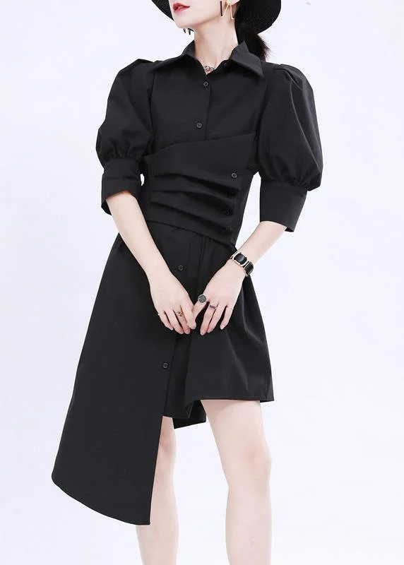 Black tie waist Cotton asymmetrical design Summer Dresses Tunics Timeless classic