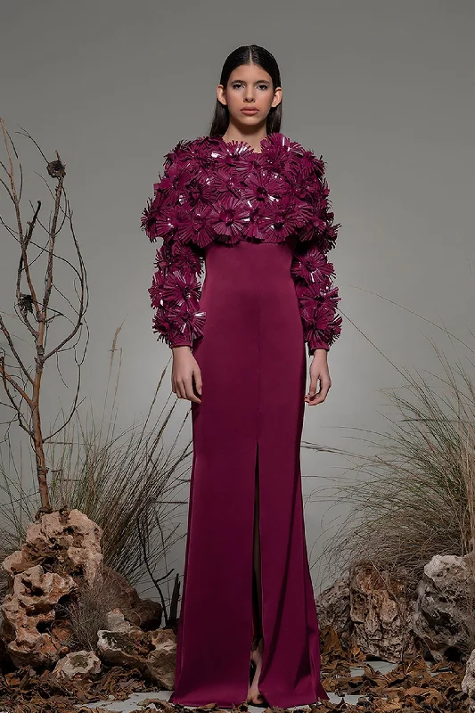 Column silhouetted dress with floral cape Tunics Brand named