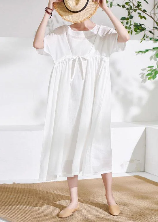 Comfy White Tie Waist Patchwork Summer Ramie Vacation Dresses Half Sleeve Tunics Print Colorful Comfy White Tie Waist Patchwork Summer Ramie Vacation Dresses Half Sleeve Tunics Print Colorful