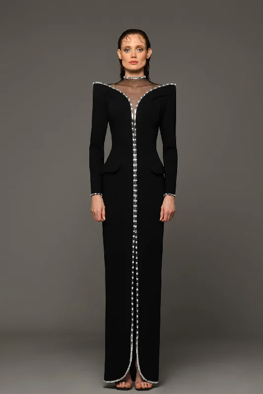 Crepe coat dress featuring crystal baguettes outline Tunics Business professional