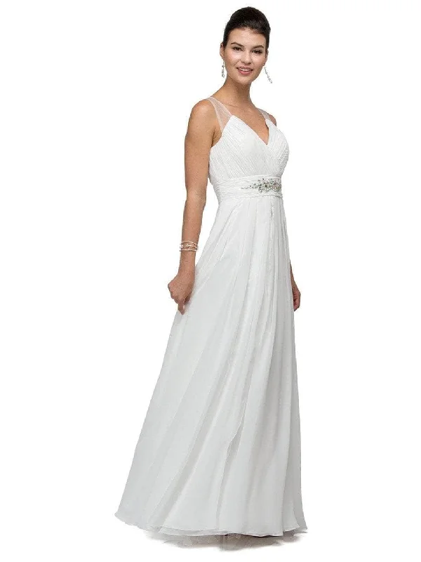 Dancing Queen Bridal 9539 - Illusion Back Ruched Long Dress Tunics Satin smooth