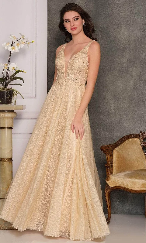 Dave & Johnny A10406 - Laced Plunging Neckline Long Dress Tunics Party sparkling