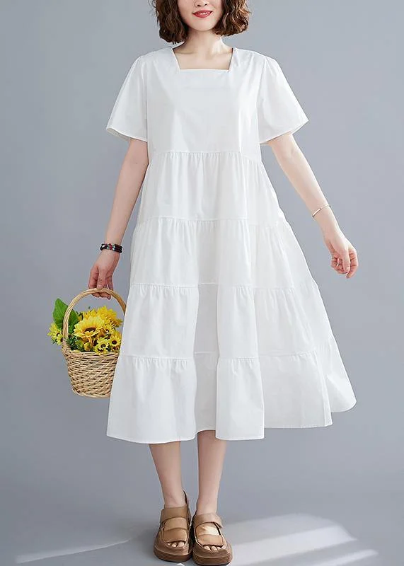 DIY white Tunics Square Collar patchwork long Dress Tunics Gym athletic