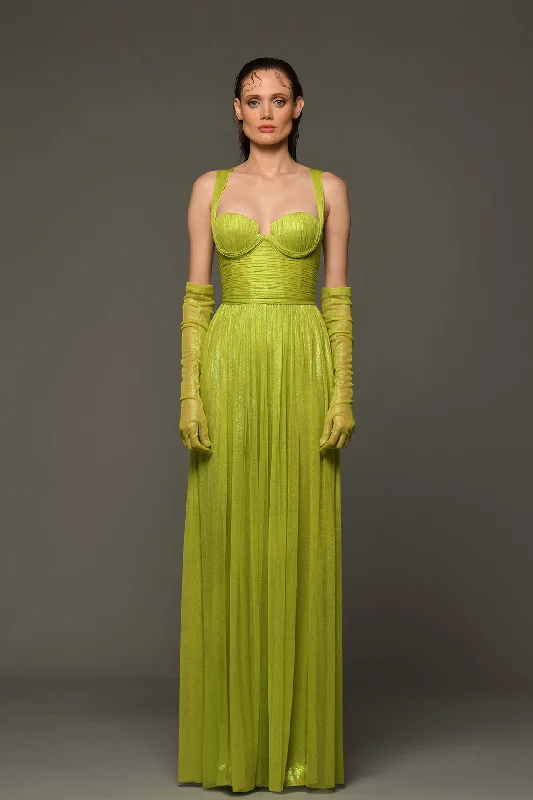 Draped dress in silk foiled tulle and gloves Tunics Denim casual