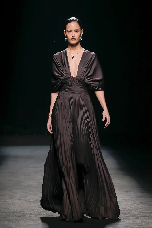 Draped waistline pleated gown Tunics Denim casual