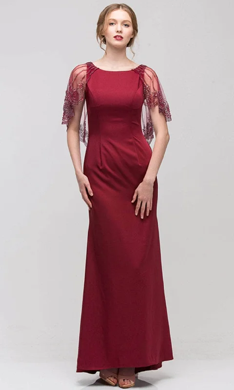 Eureka Fashion 7003 - Bateau Neck Sheer Cape Formal Gown Tunics Sophisticated sleek