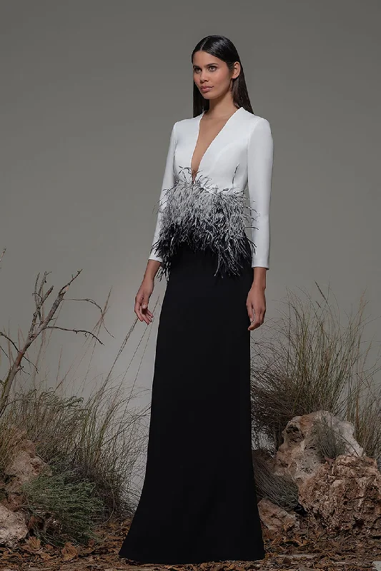 Feathered waistline deep V dress Tunics Fashionable trendy