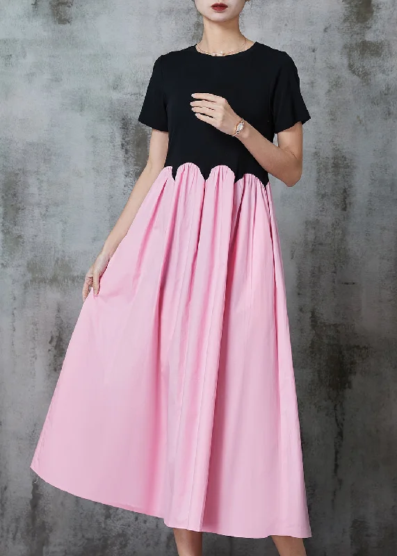 Fitted Black Exra Large Hem Patchwork Cotton Long Dress Summer Tunics Stylish modern