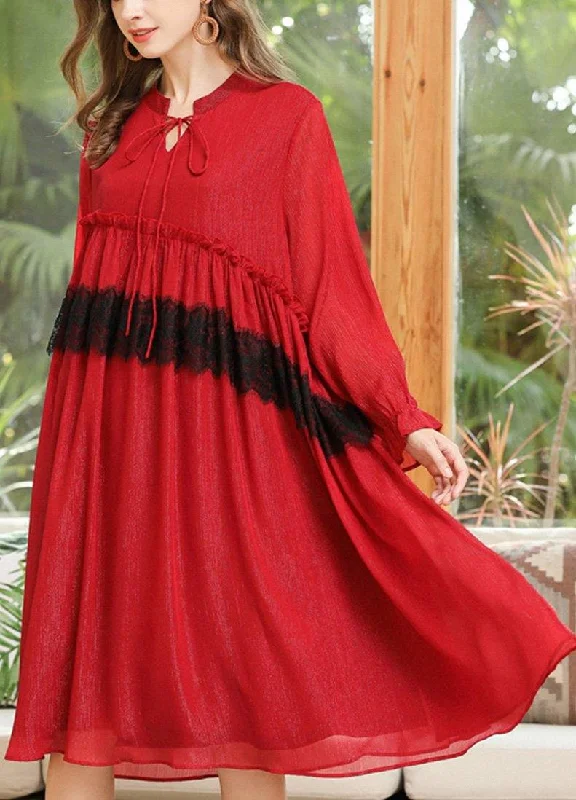 Fitted Red Cinched Chiffon A Line Skirts Summer Long Dresses Casual Short Summer